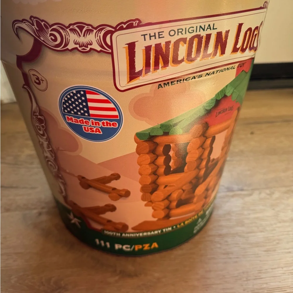 Lincoln Logs 100th Anniversary Tin building wooden blocks- 111 Pieces PriceFirm!